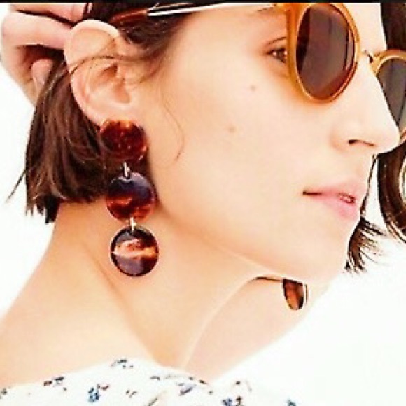 JCREW Resin Disc Drop Earrings NWT OS Caramel - Picture 3 of 5